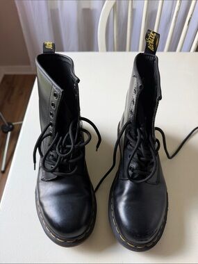 Dr. Martens Black Leather Boots with Yellow Accents